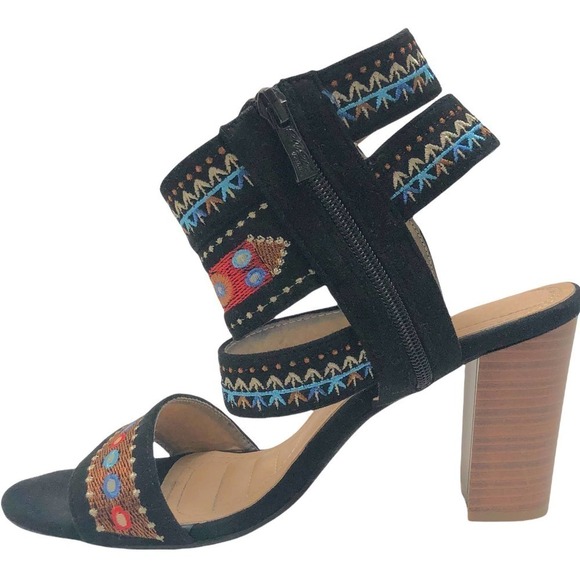 Embroidered Open Toe Bohemia Stacked Heel Sandals 9.5 / 10 - Picture 6 of 14